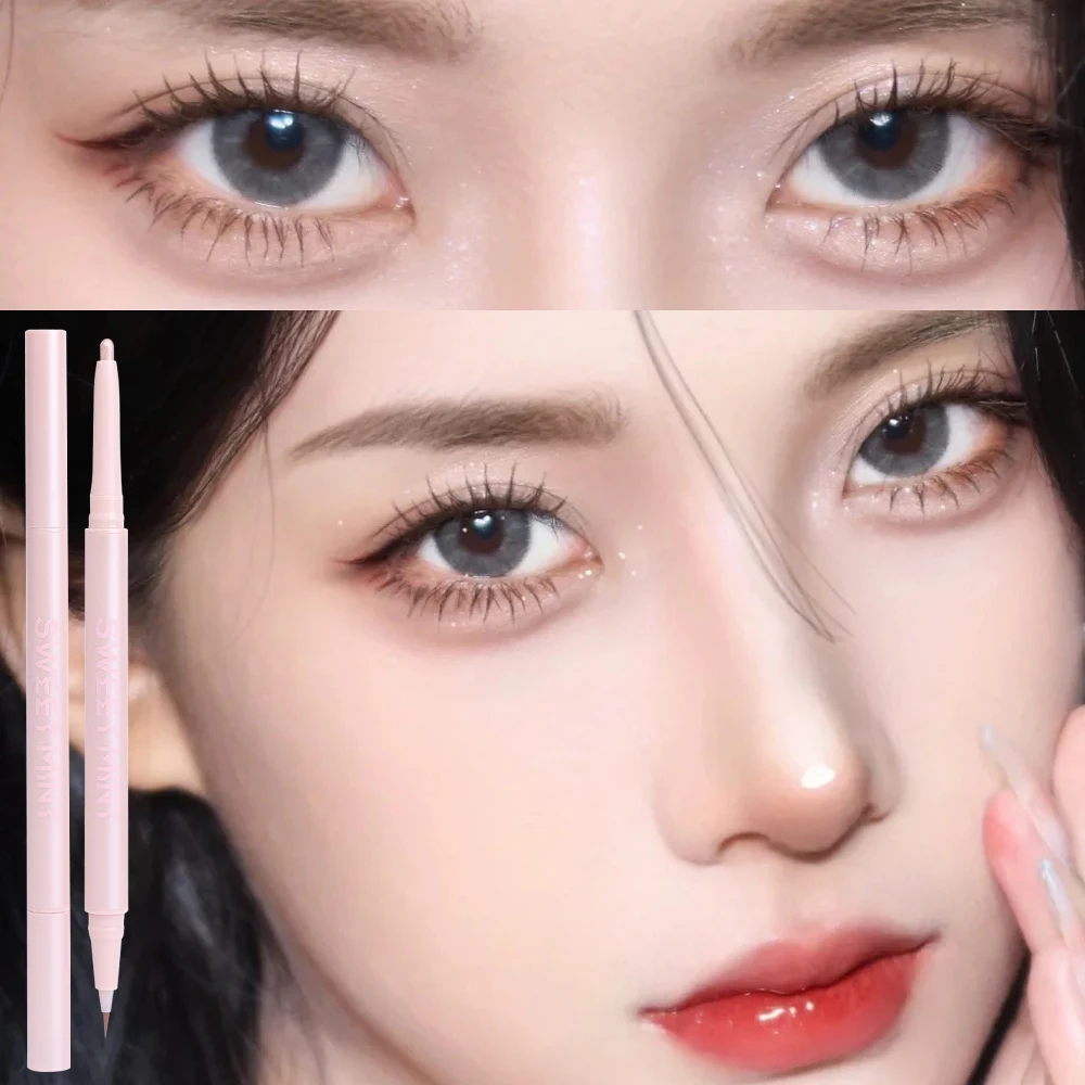 Caneta de sombra com brilho fosco, bicho da seda deitado, delineador de brilho natural à prova d'água, duradouro, maquiagem coreana cosméticos, 2 em 1