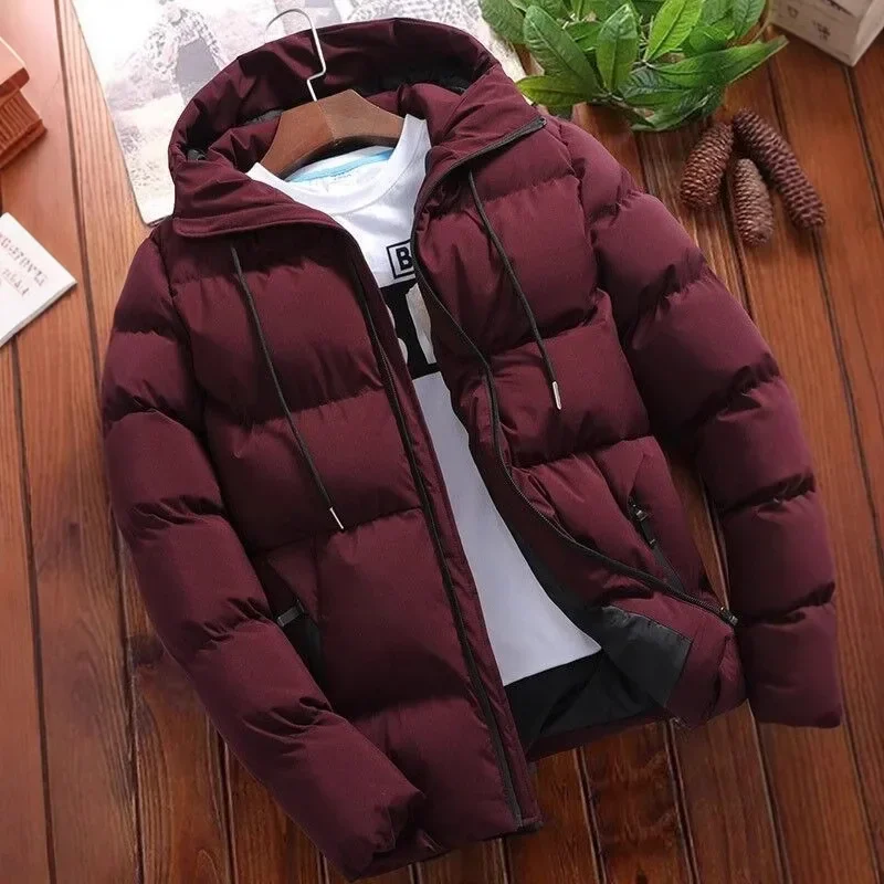 Giacca da uomo in cotone ispessito Autunno Inverno con cappuccio Colore puro Cappotto in cotone con cerniera di grandi dimensioni Cappotto casual da uomo