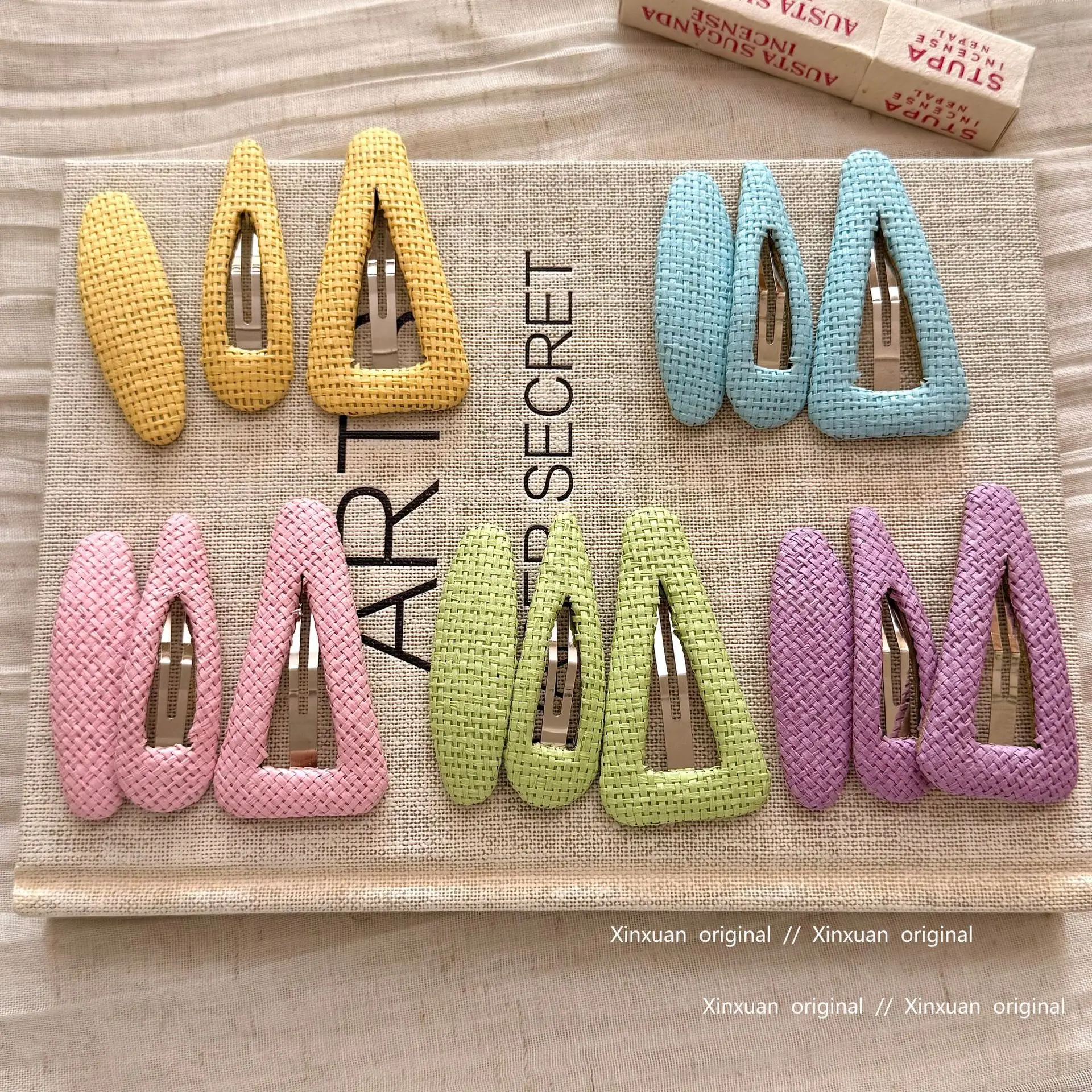 Charming Candy Color Straw Woven Geometric BB Clip for Women Sweet Versatile Summer Resort Style Hair Accessory