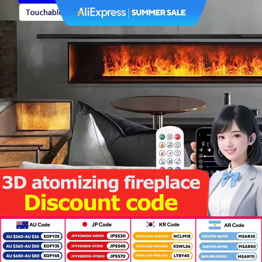 Water steam fireplace fake flame indoor humidifier remote control APP color changing LED wall-mounted 3D TV decorative fireplace