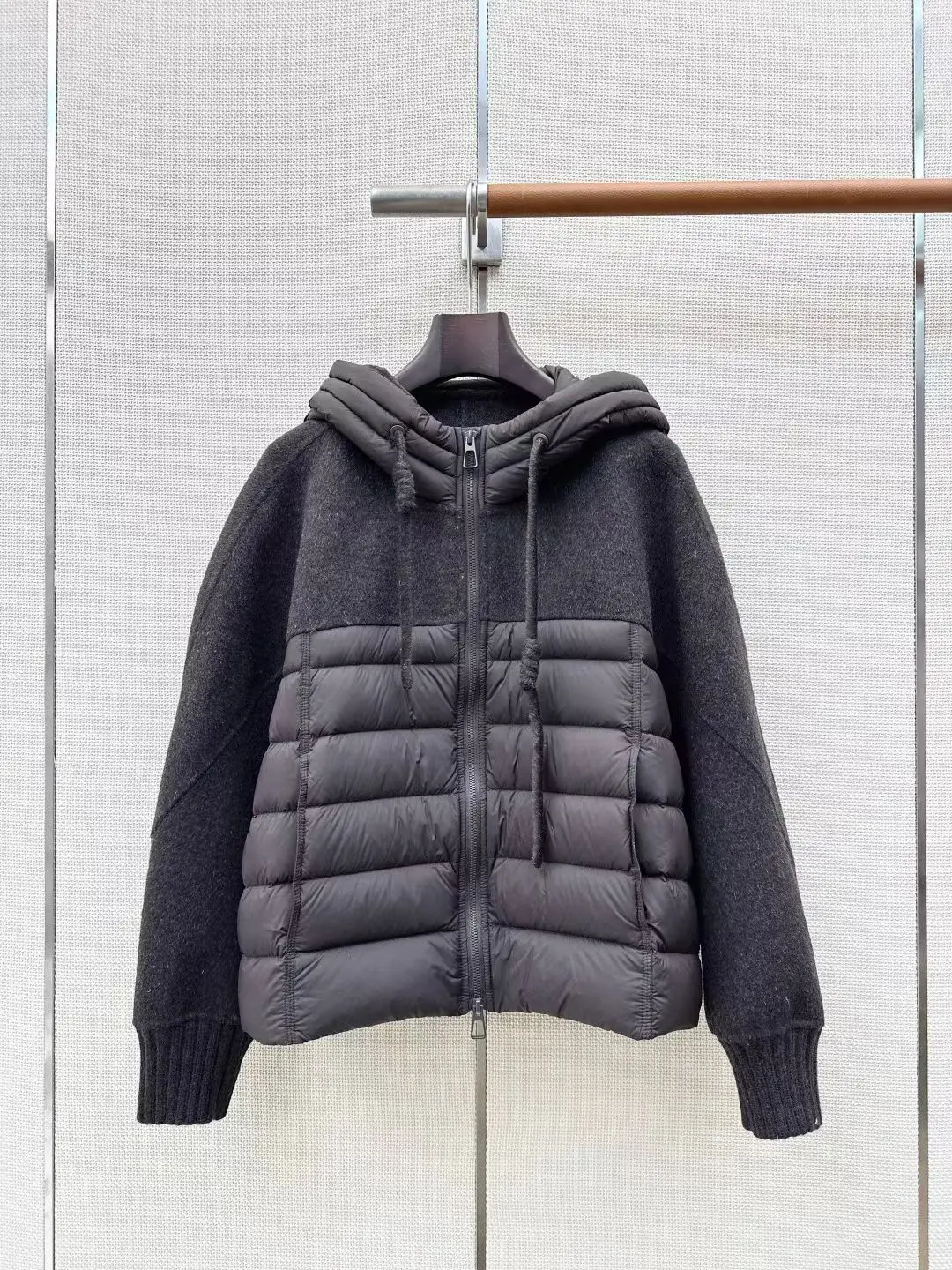 Women Short Hooded Down Coat, Custom Wool Spliced Fabric, Loose Slim Fit, Versatile Age-friendly Style