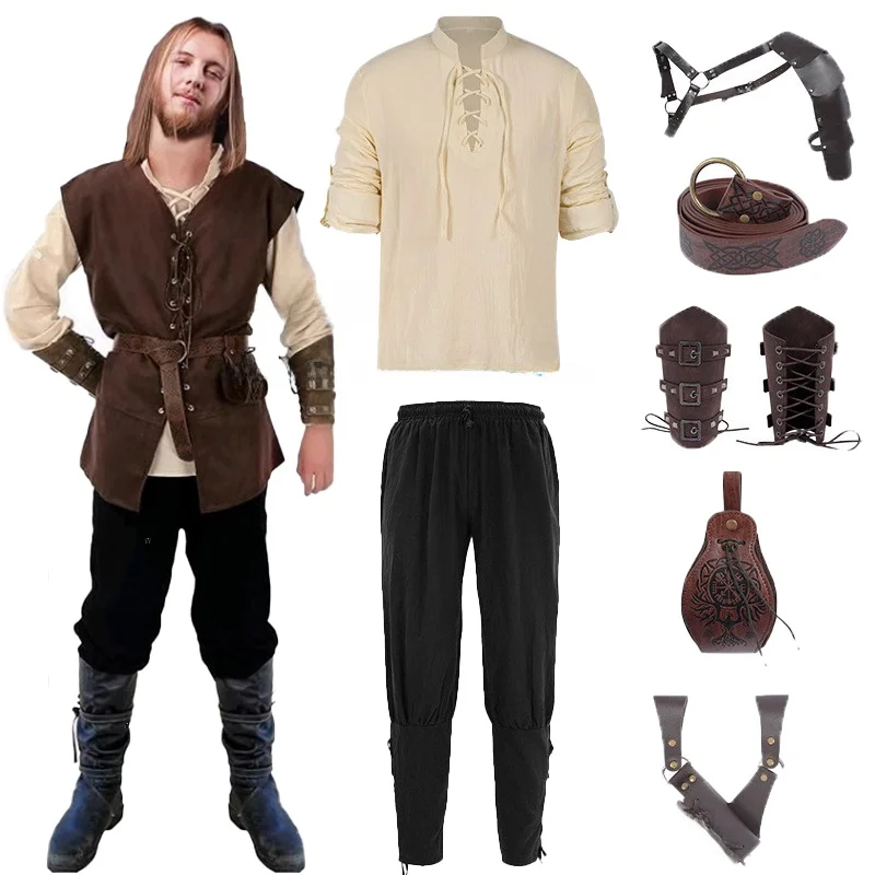 

Medieval Knight Costume Set for Men Vintage loween Cosplay irt Pants Accories Included Prince Court Theme