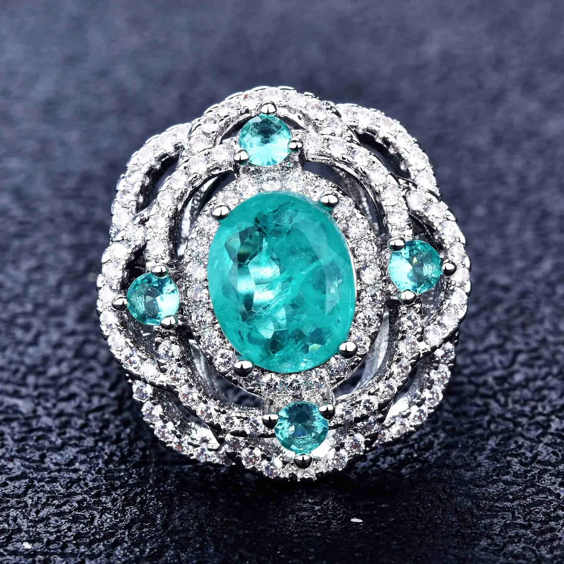 Luxuriöses Geometrisches Parairaite-Edelstein Silberschmuck-Set für Damen mit Miniatur-Diamant-Ensemble – Detail 35