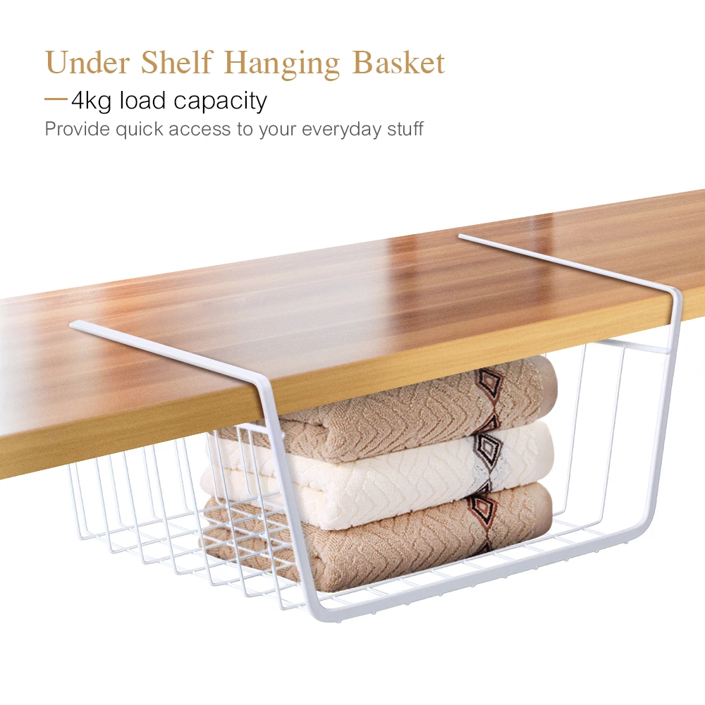 Metal Wire Under Shelf Hanging Storage Basket Space Saving Cabinet  Holder for Bookshelf Kitchen Closet  Desk