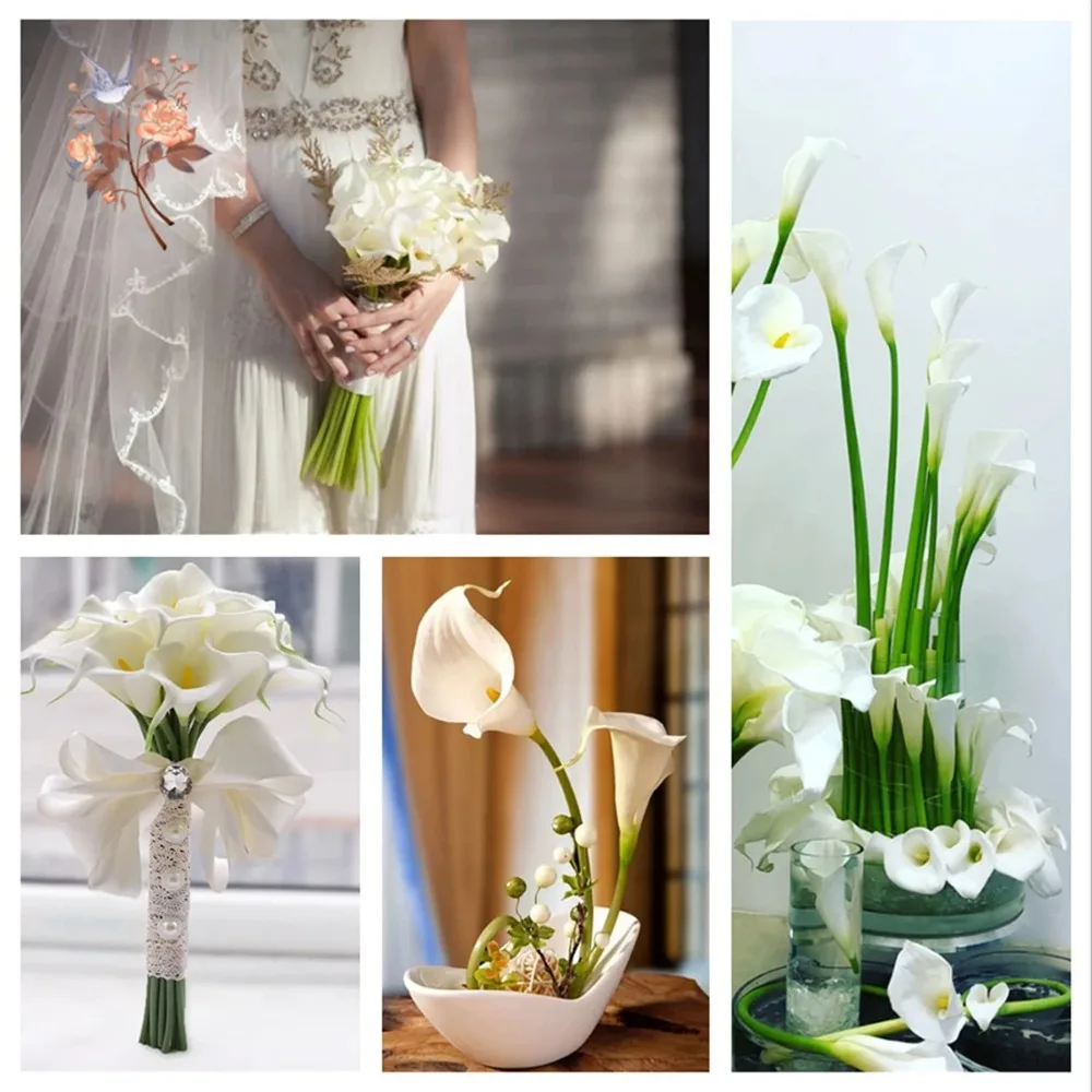 10 Stück weiße Calla-Lilien, künstliche Blumen für Braut, Hochzeitsstrauß, fühlt sich echt an, PU-Calla-Fälschungsblumen, für Zuhause, Schlafzimmer, Tischdekoration – Detail 11