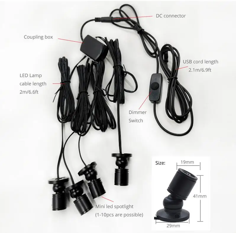 5V Dimmable USB Mini LED Spotlight Downlights Lamp Set Remote Control Ceiling Surface1W Silver Black Cabinet Lights