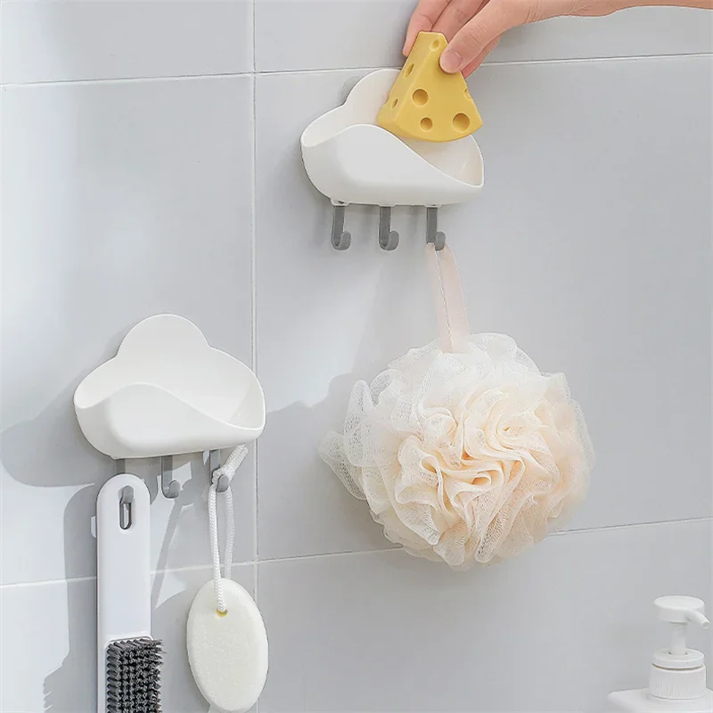 

Punch Free Cloud Hook With Strong Adhesive Multifunctional Kitchen Bathroom Soap Box Drain Rack