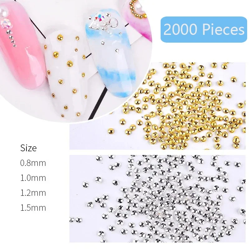 

2 Packs Approx 2000pcs Gold Silver Mini Caviar Beads 0.8mm/1mm/1.2mm/1.5mm Half Round Metal Nail Studs Nail Art Decorations