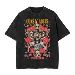 Washed T Shirts Guns N Roses Hip Hop Fashion T-Shirts Harajuku Streetwear 100% Cotton Printed Tops Tees for Men Women