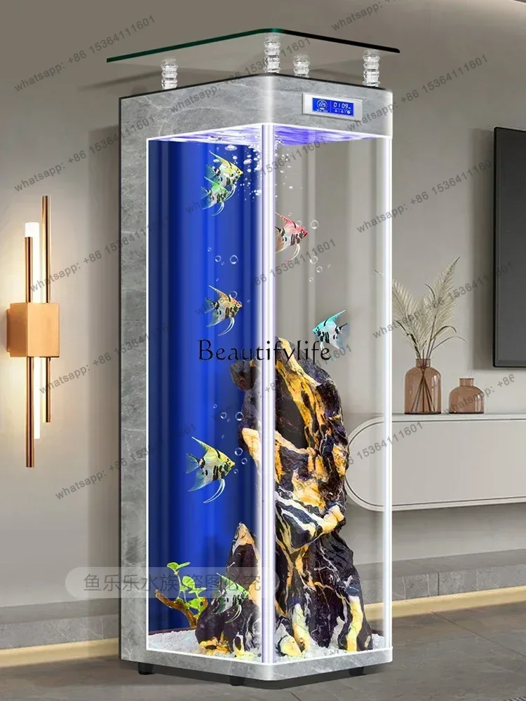 yj21 Simple Living Room Light Luxury Small Integrated Change Water Ecological Loop Back Filter Floor Fish Tank