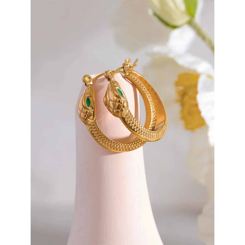 Yhpup Stainless Steel Snake Hoop Earrings for Women Gold Color Waterproof Fashion Exquisite Vintage Classic Jewelry Party Gift