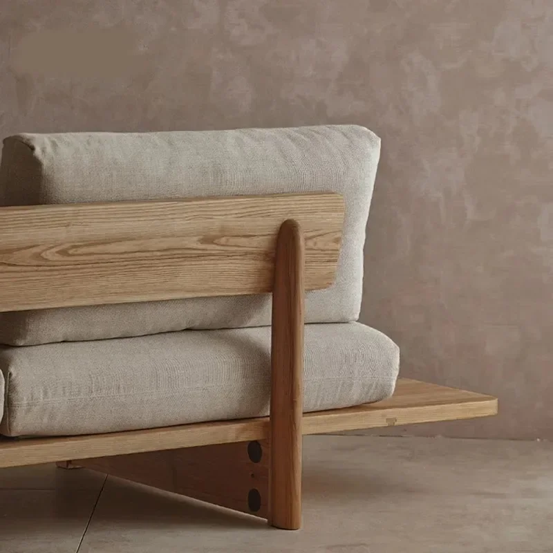 Nordic simple small apartment living room solid wood fabric removable and washable ash wood double triple Japanese log wind sofa