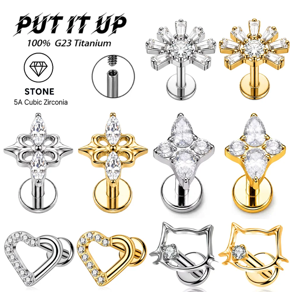 F136 Titanium Stud Earrings 2026 New White Zircon Combo Unisex Cartilage Ear Lip Piercing Minimalist Body Piercing Jewelry