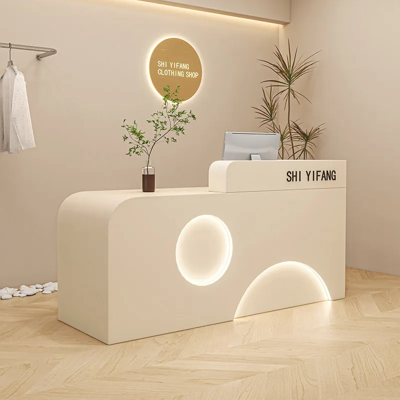 French Cream Style Cashier Desk Nordic High-end Beauty Salon Reception Desk Designer Office Furniture Balcao Recepção FYRD