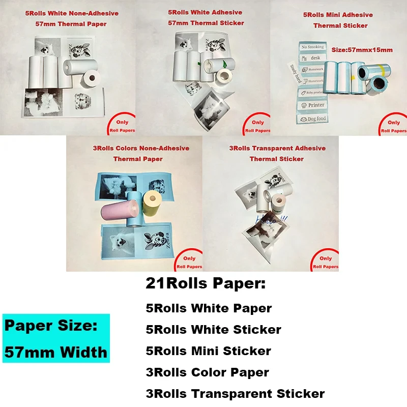ورق حراري لاصق شبه شفاف ، طابعة صغيرة عالية الدقة ، لفافة ألوان بيضاء وزرقاء ووردية وبرتقالية ، لوازم ورق لاصق ، 57: عرض