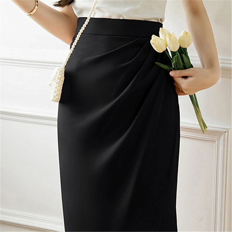 تنورات بطيات كلاسيكية غير منتظمة ، تنورات نسائية غير رسمية ، خصر مرتفع ، خط ، متوسط الطول ، المكتب ، الربيع ، الصيف ، جديد ، سيدة