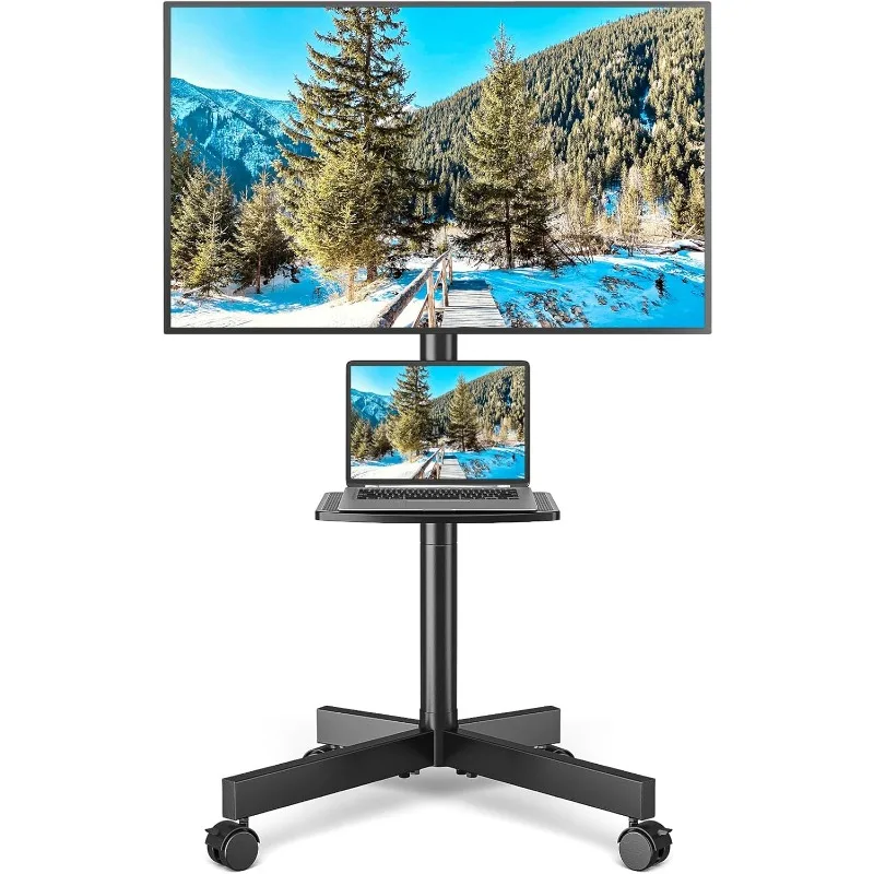 

Rolling TV Stand With Shelf For 23-60 Inch TVs Up To 88lbs, Portable Mobile TV Cart With Silent Wheel, Tilt & Height Adjustable