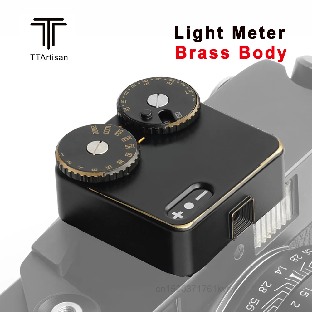 

TTArtisan Electronic Camera Light Meter Hot Cold Shoe Fixing Camera Photometer Set-top Two Dials Black Brass Body Light Meter