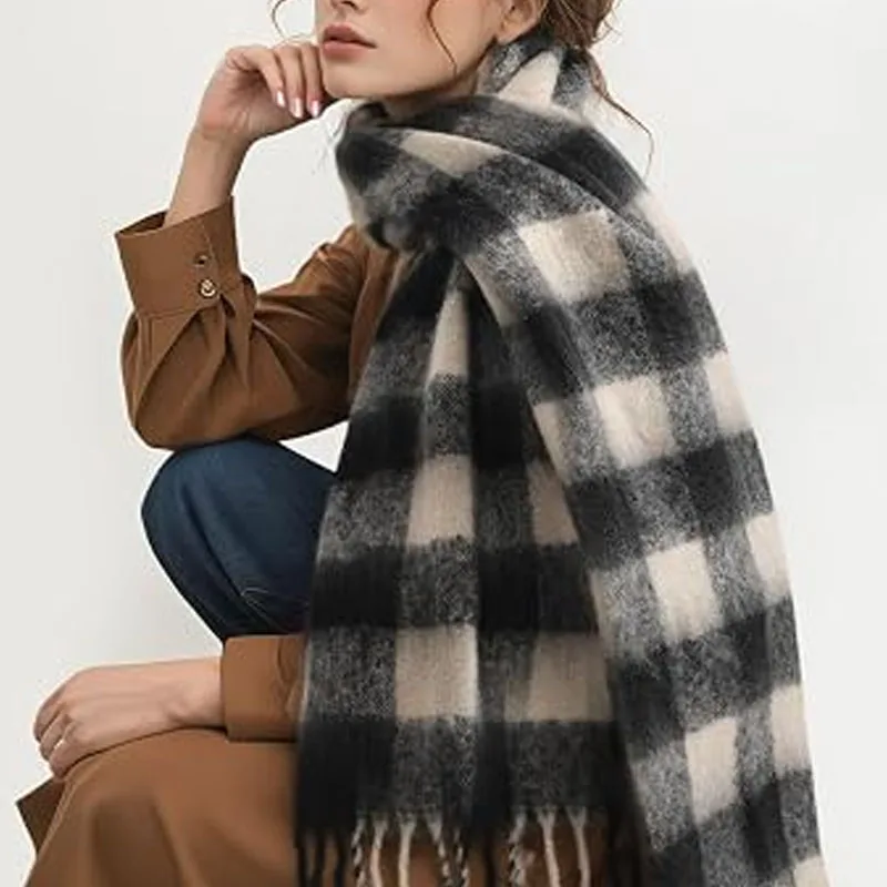 1-3PCS  Classic Houndstooth Scarf for Women Reversible Thick Knit Warm Winter Wrap for Work Travel Holiday Gift