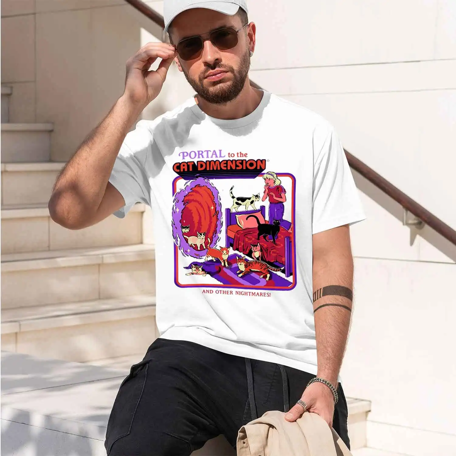 2026 New Model Portal To The Dimension Print Mens Basics T Shirt Hip Hop All- T-Shirt Casual Cotton Clothes Unisex Loose Summer