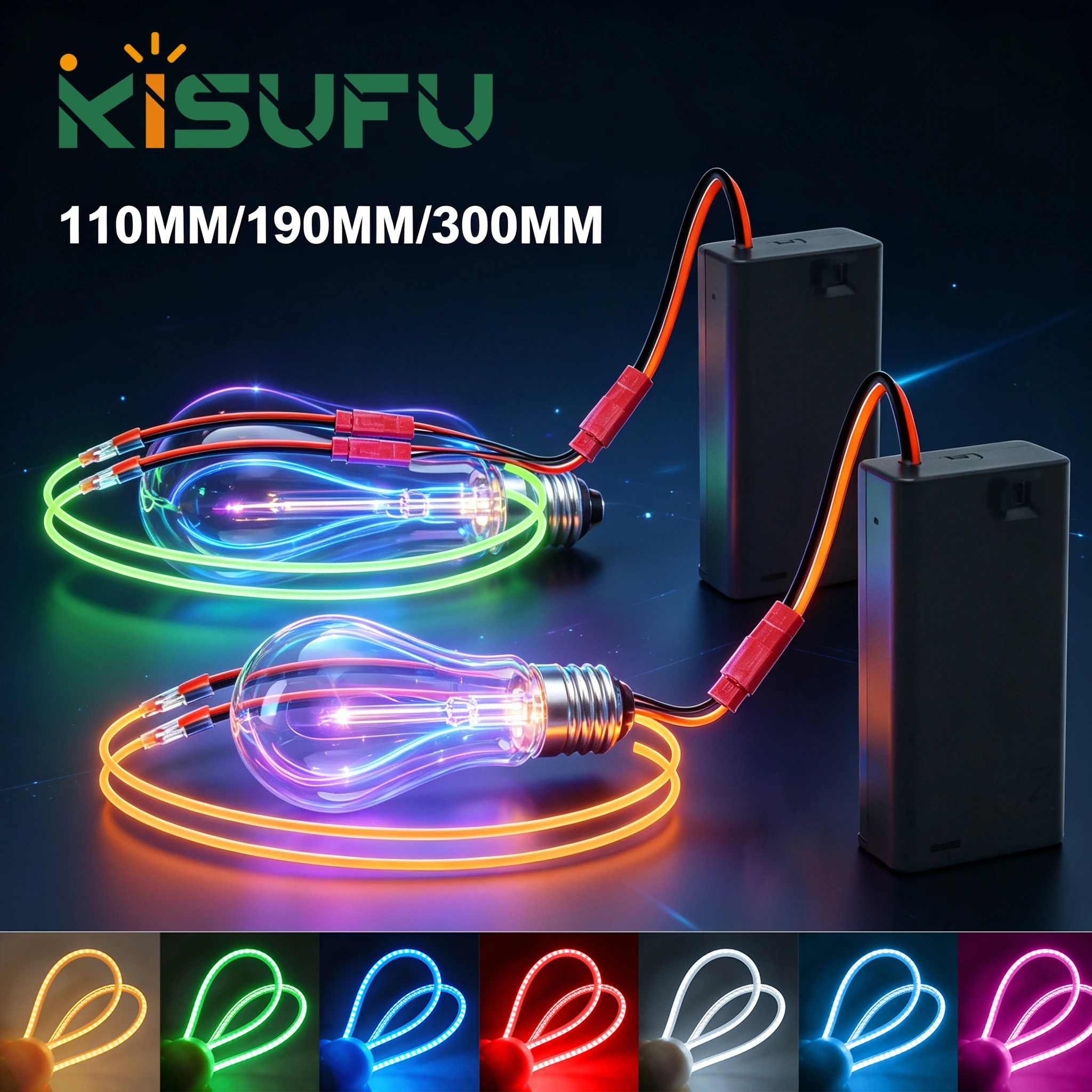 2in1 Free Cut LED Filament Battery Power 300mm 190mm 110mm Warm Pink White Red Blue LED Light Chip Christmas Incandescent Parts