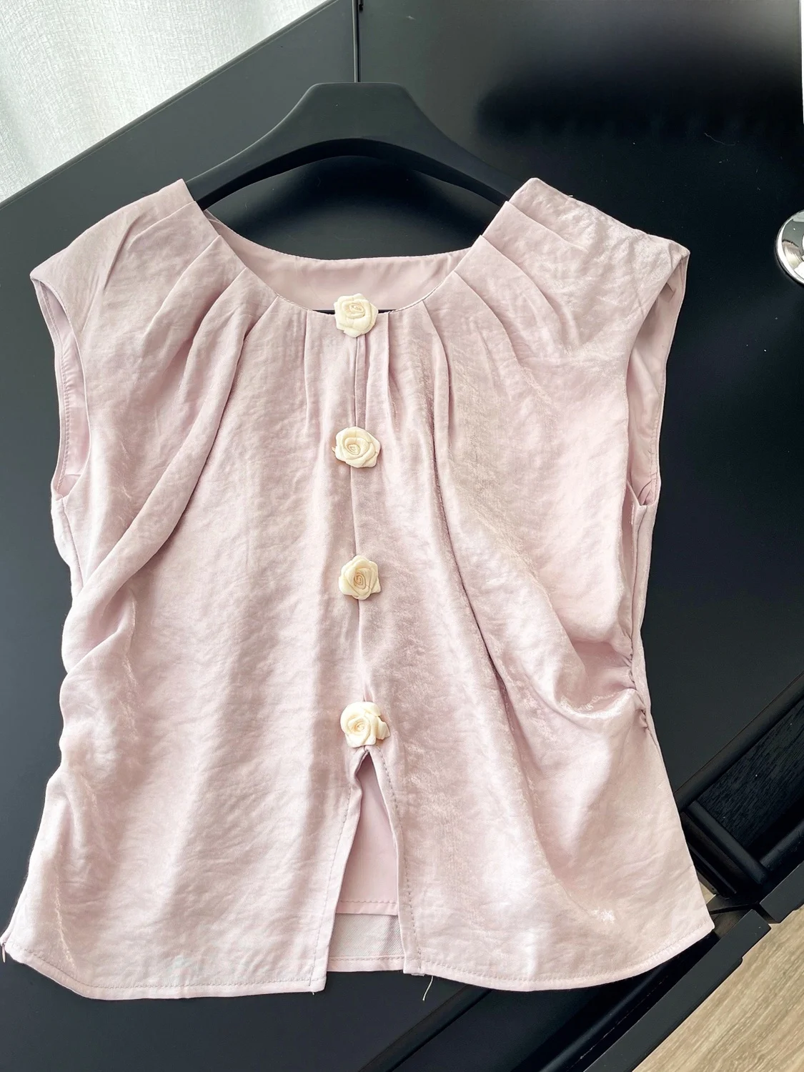 Retro Ethnic Sle Women's Svel Vest Summer New Rose Flower Button Simple ort Size Small Beautiful Top Korean Loose Fit