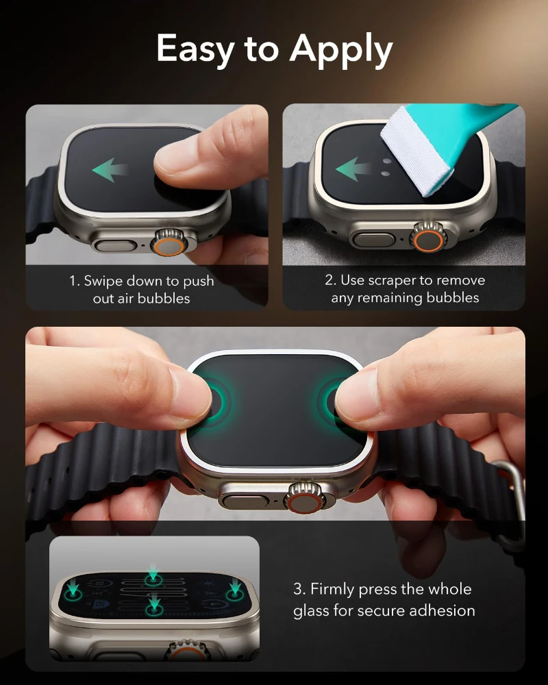 2 Stück gehärtetes Glas für Apple Watch Ultra 4 49 mm, Titan-Metallrahmen, kratzfeste Folie, Displayschutz für iWatch Series Ultra 3 2. – Detail 7