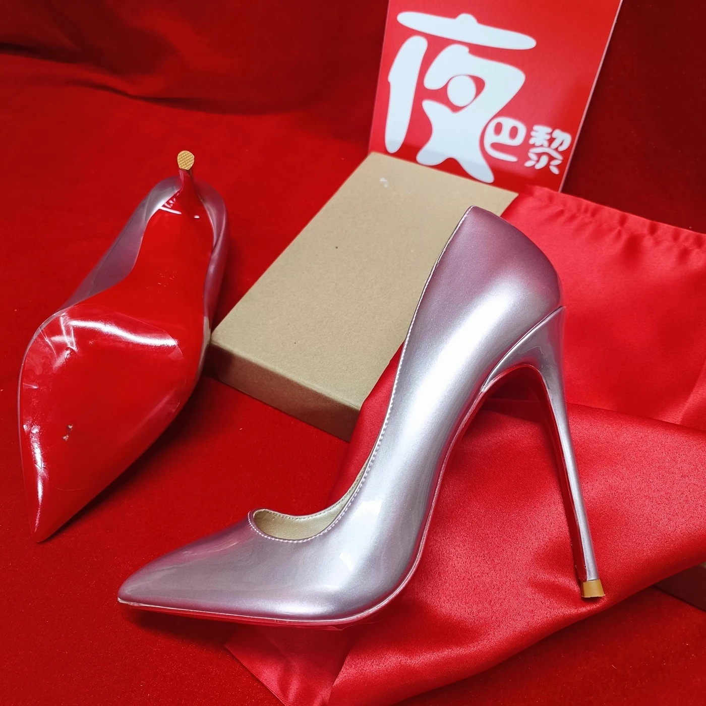 New Mirror Champagne Ultra High Heels with Gold Powder Fashionable and Versatile, Thin Heels, Shallow Mouth Pointed Single Shoes