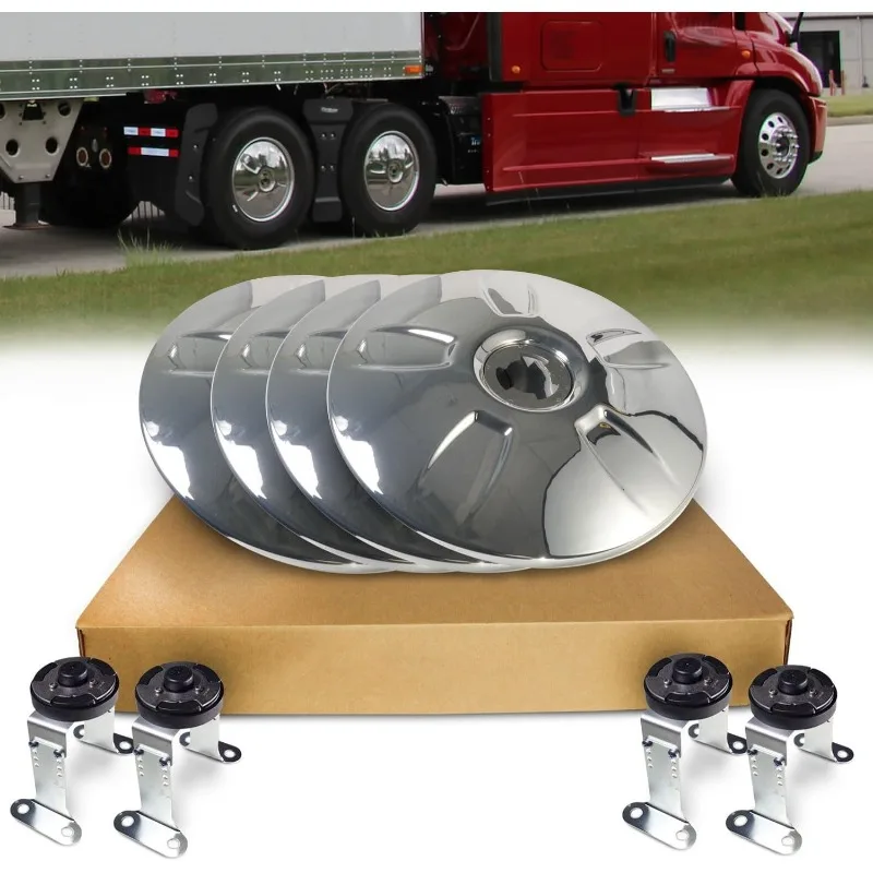 Chrome Wheel Covers Axle Cover Caps Kit for Semi Truck Tractor Trailer, Twist & Lock, Chrome ABS P