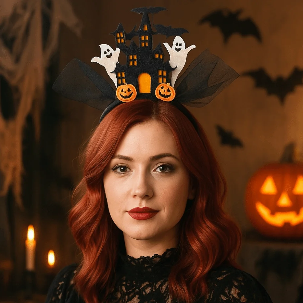 

White Ghost Halloween Headband Castle Electronic Halloween Hair Hoop Colorful Pumpkin Ghost Hairband Hair Accessories