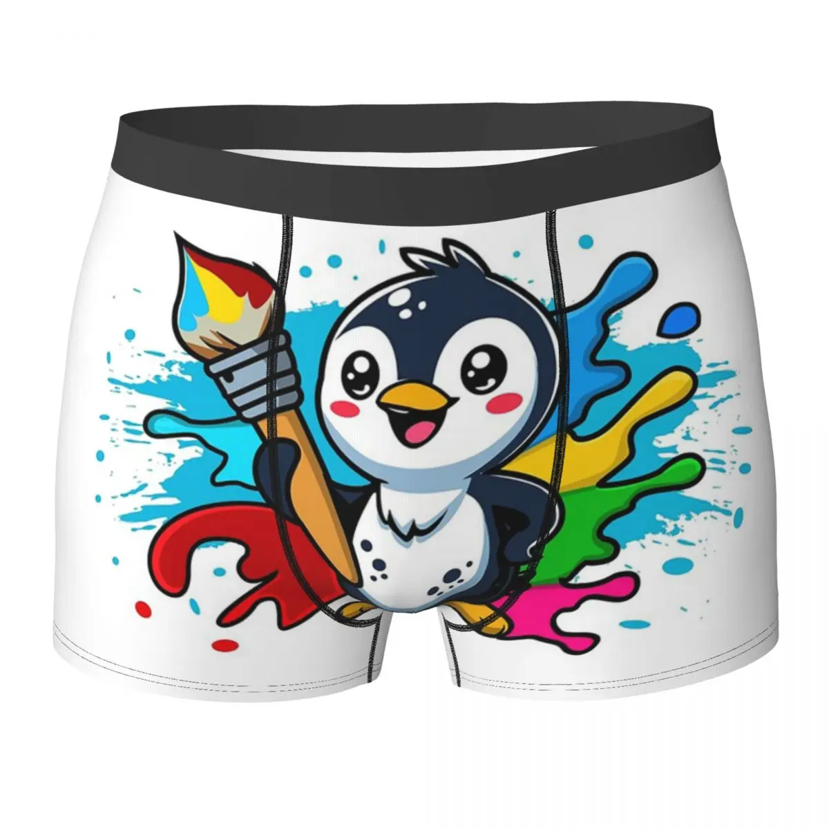 Boxer Underpants Shorts Painter Penguin Design Sticker Cute Panties Men's Soft Underwear for Homme Man Boyfriend Gift