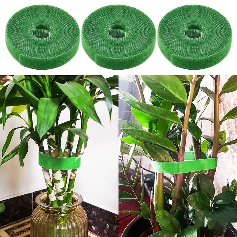 Self Adhesive Plant Nylon Cable Tie Green Adjustable Plants Hook Loop Support Garden Twine Bandage Reusable Fastener Tape Strips