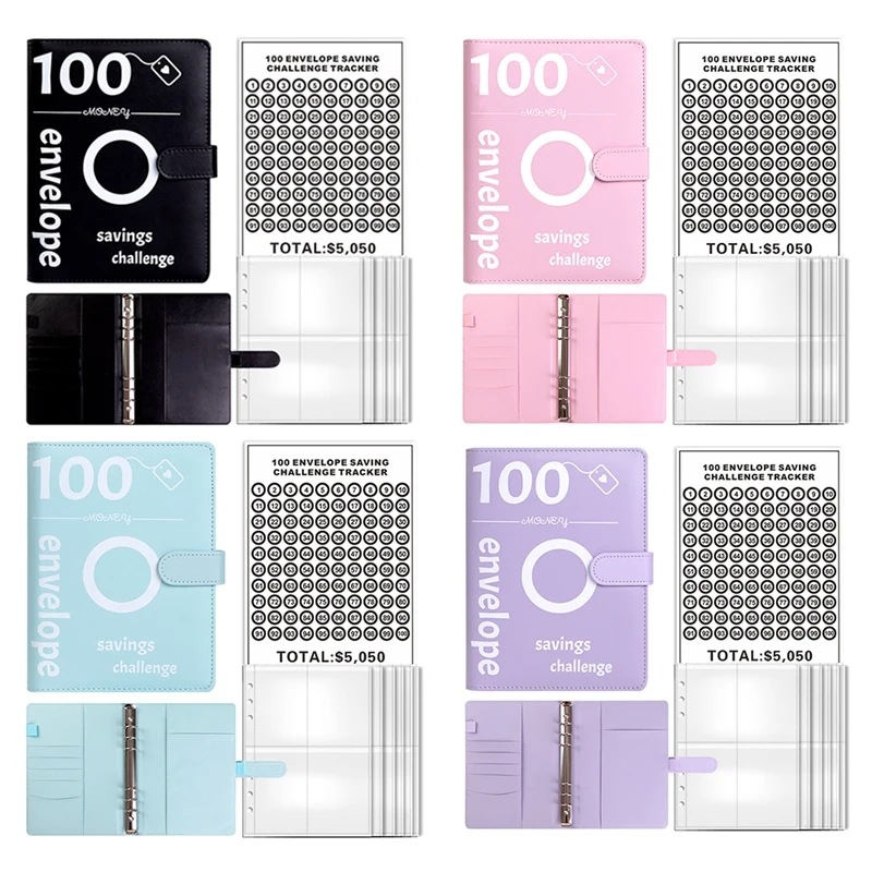 100 Envelopes Saving Money Challenge Binder, A5 Savings Binder With Cash Envelopes For Planning And Saving Durable