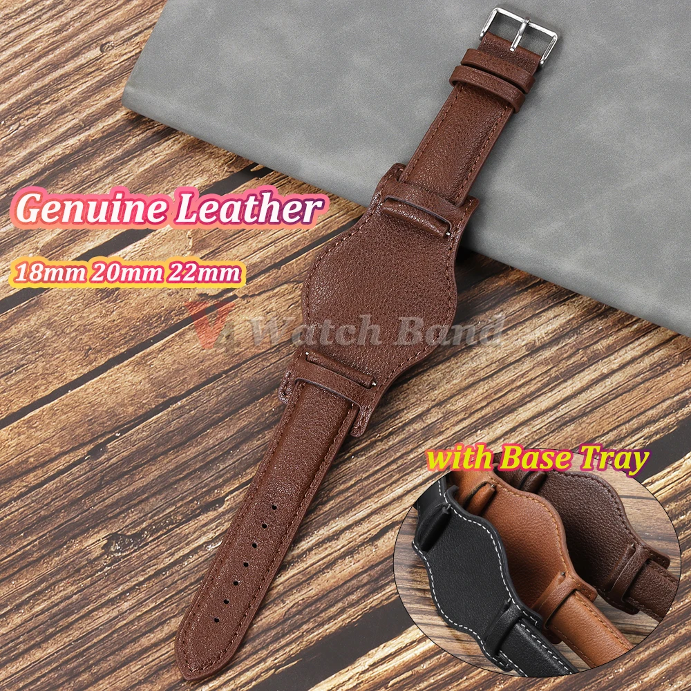 Black Brown Strap 22mm 20mm 18mm with Mat Bund Base Tray Watch Straps Men&Women Bracelet Retro Coffee Watch Band Wristband