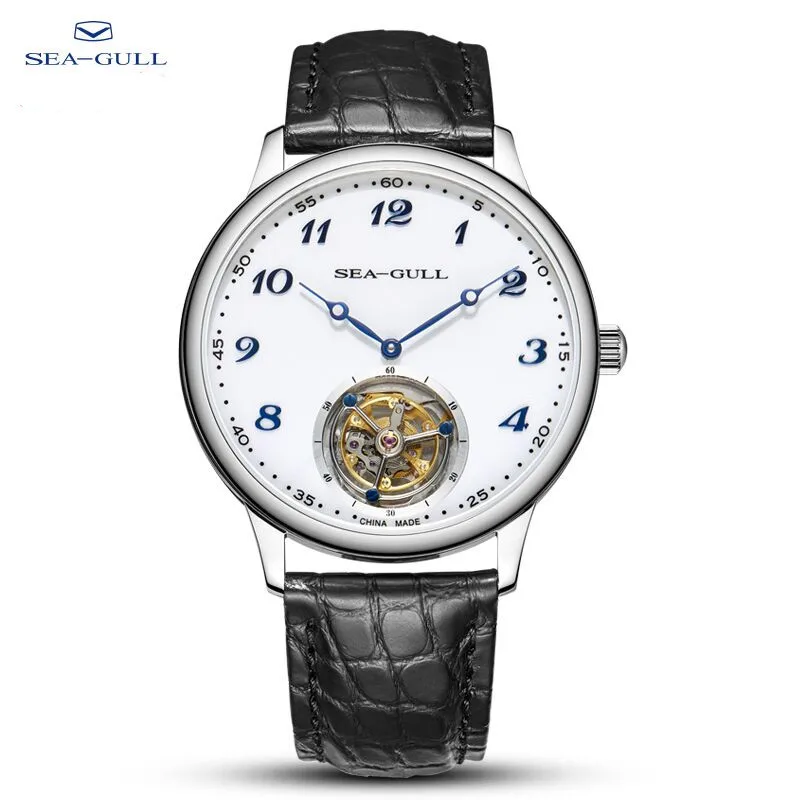 

Seagull Men's Watch Tourbillon Manual Mechanical Wristwatch Classic Casual Sapphire Alligator Leather Strap Heritage Series 8809