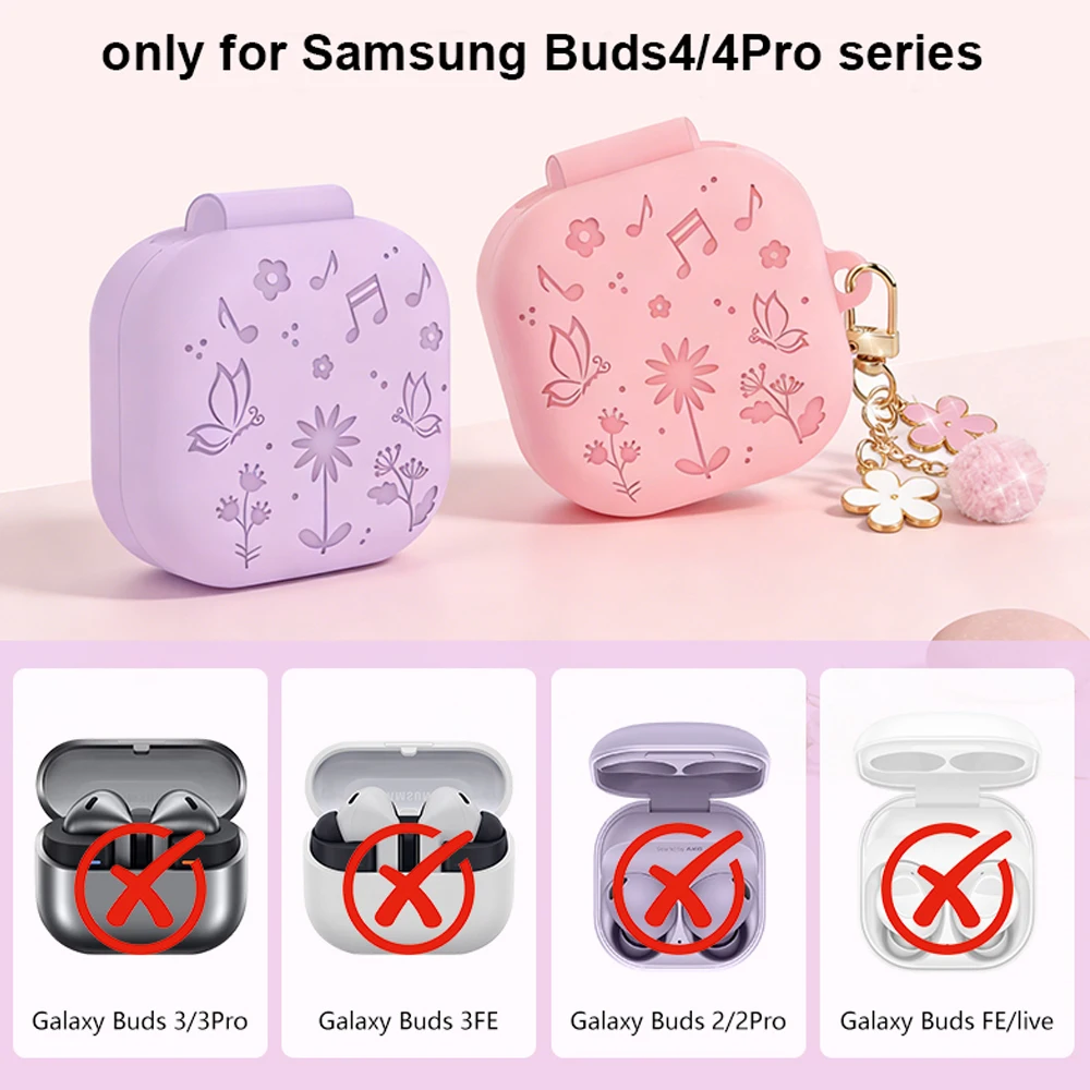 

For Samsung Buds 4/Buds 4 Pro Case, 2mm Thin 360° Shockproof Cover, Wireless Charging Protective Case with 3D Relief Design