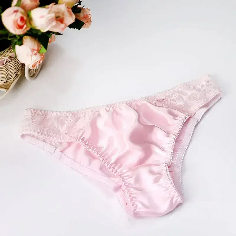 100 % Maulbeerseide, sexy Seiden-Spitzenunterwäsche, atmungsaktiv, niedrige Taille, bequem, antibakteriell, Slips, Dessous, Femme-Höschen