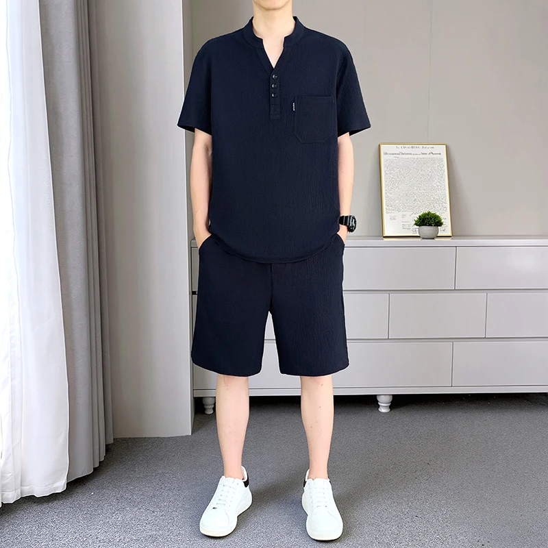model summer men's classic style lightweight sleeveless short-sleeved cool-temperature elastic suit