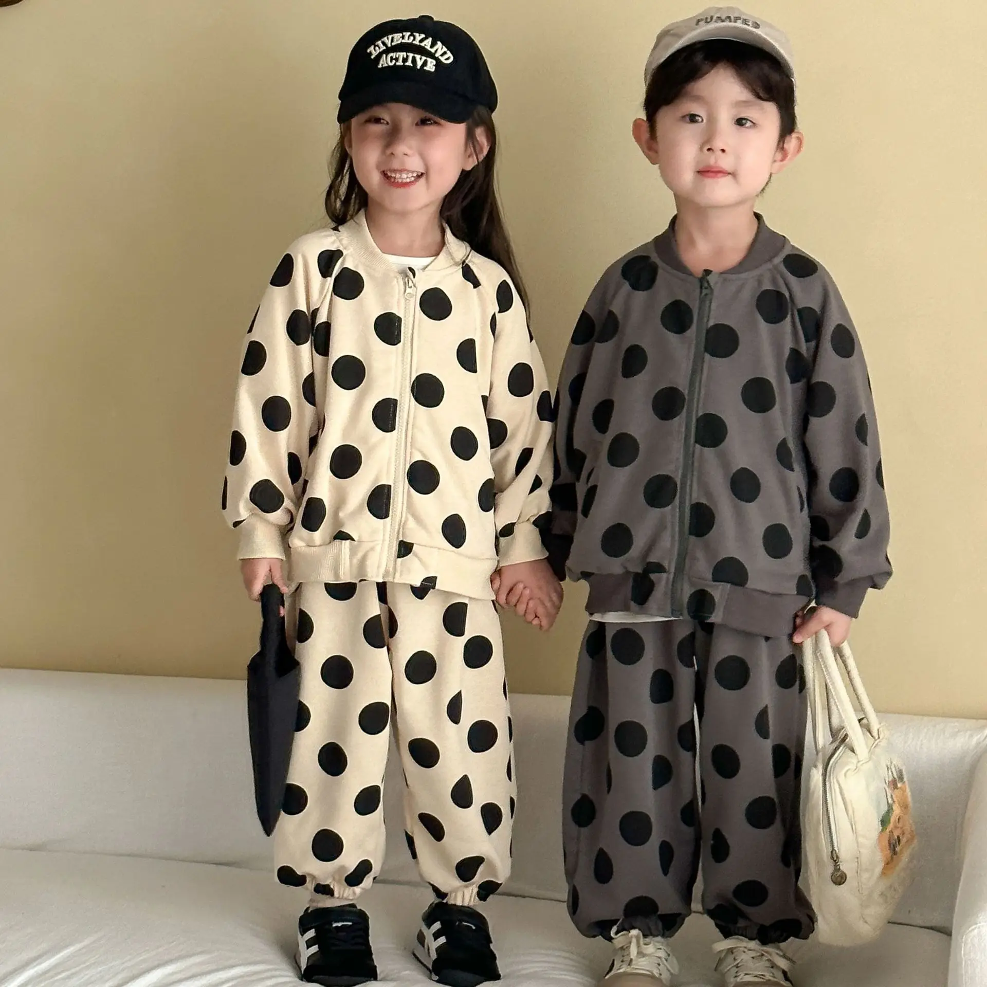 

Baby Boys Autumn Two-piece Set Round Neck Zipper Coat+Elastic Waist Pant Toddler Boys Sets New Dot Printed Kids Baby Boys Sets