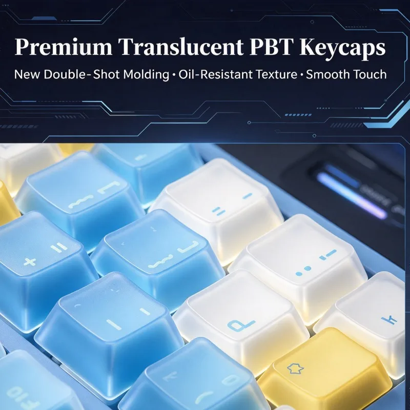 75% Aluminum Custom Mechanical Keyboard Tri-Mode Wireless Dual Structure with PBT Semi-transparent Keycaps for Gaming Office