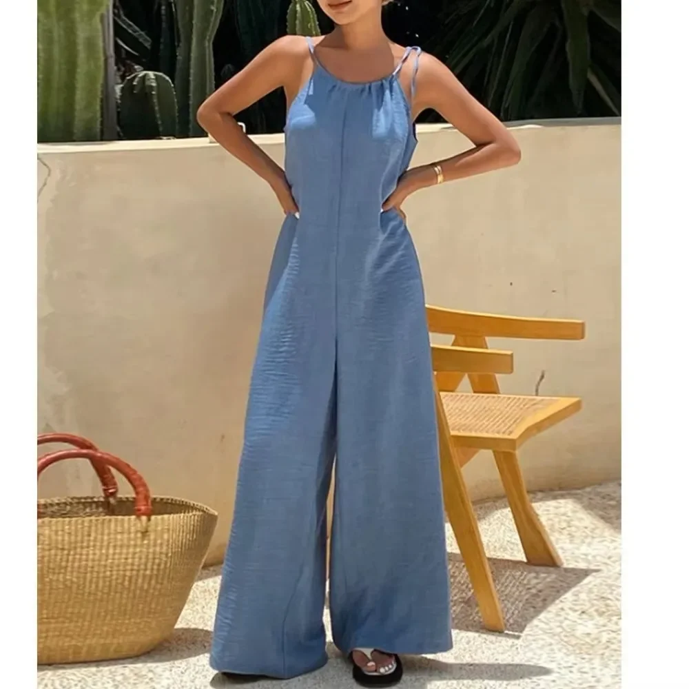 Women New Summer Sleeveless Jumpsuit Loose Fit Versatile Commuter Office Casual Romper Soft Breathable Flattering Comfy