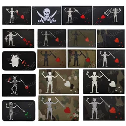 Black Beard Embroidered Patch Edward Teach Blackbeard Reflective Pirate Jolly Roger Skull Heart F Skeleton Finger Luminous Badge