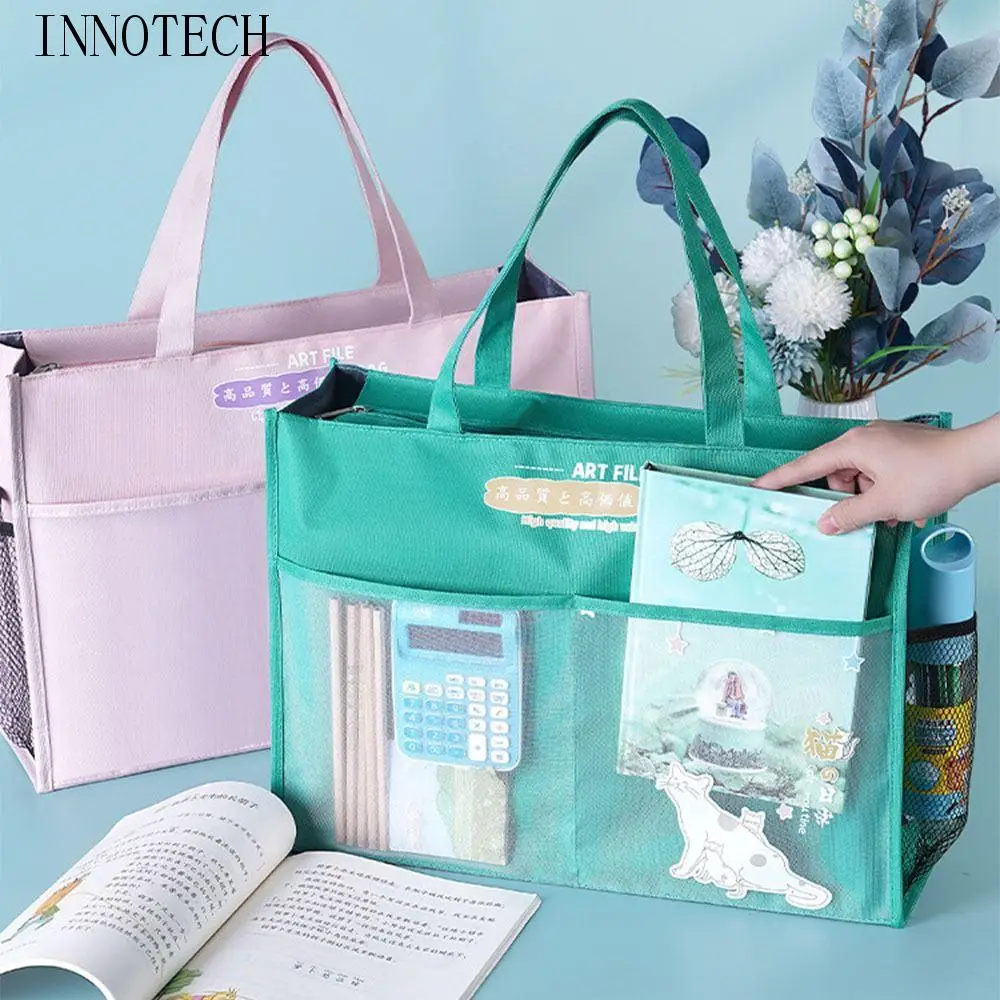 A3 Zipper Pouch Bag Large-capacity Creative Document Book Bag Mesh Oxford Multi-layer File Organizer Artwork Storage Bag