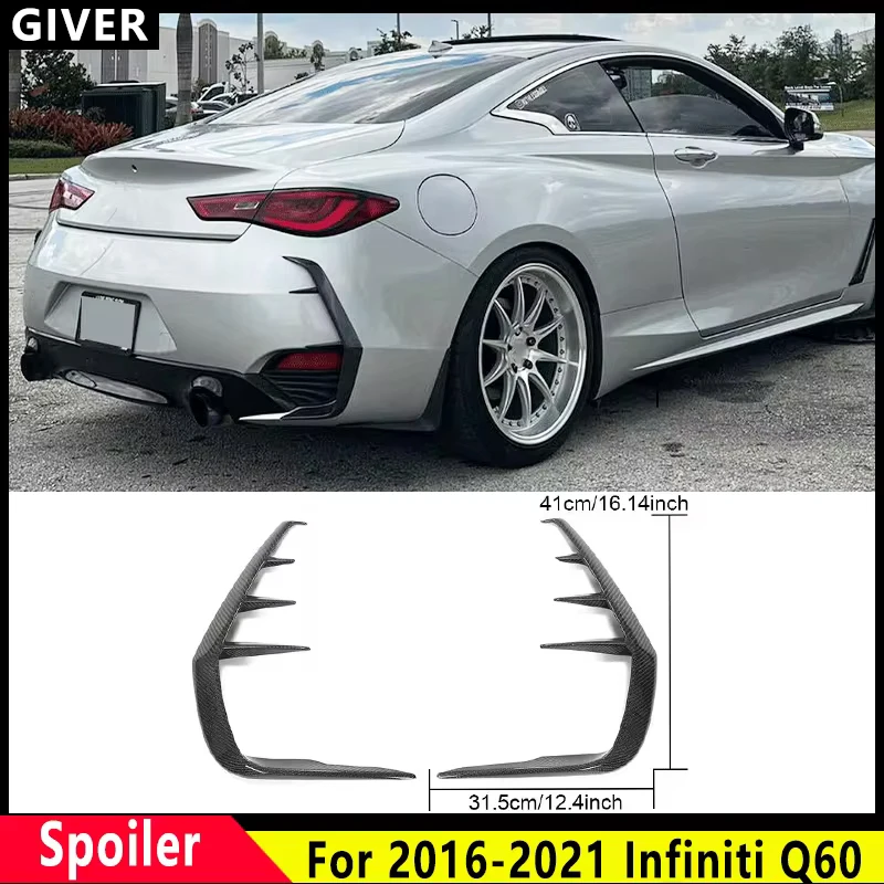 

For 2016-2021 Infiniti Q60 REAL Carbon Fiber Rear Bumper Side Vent Blade Car Tailgate Flap Trim Side Vent Blade Trim Accessories