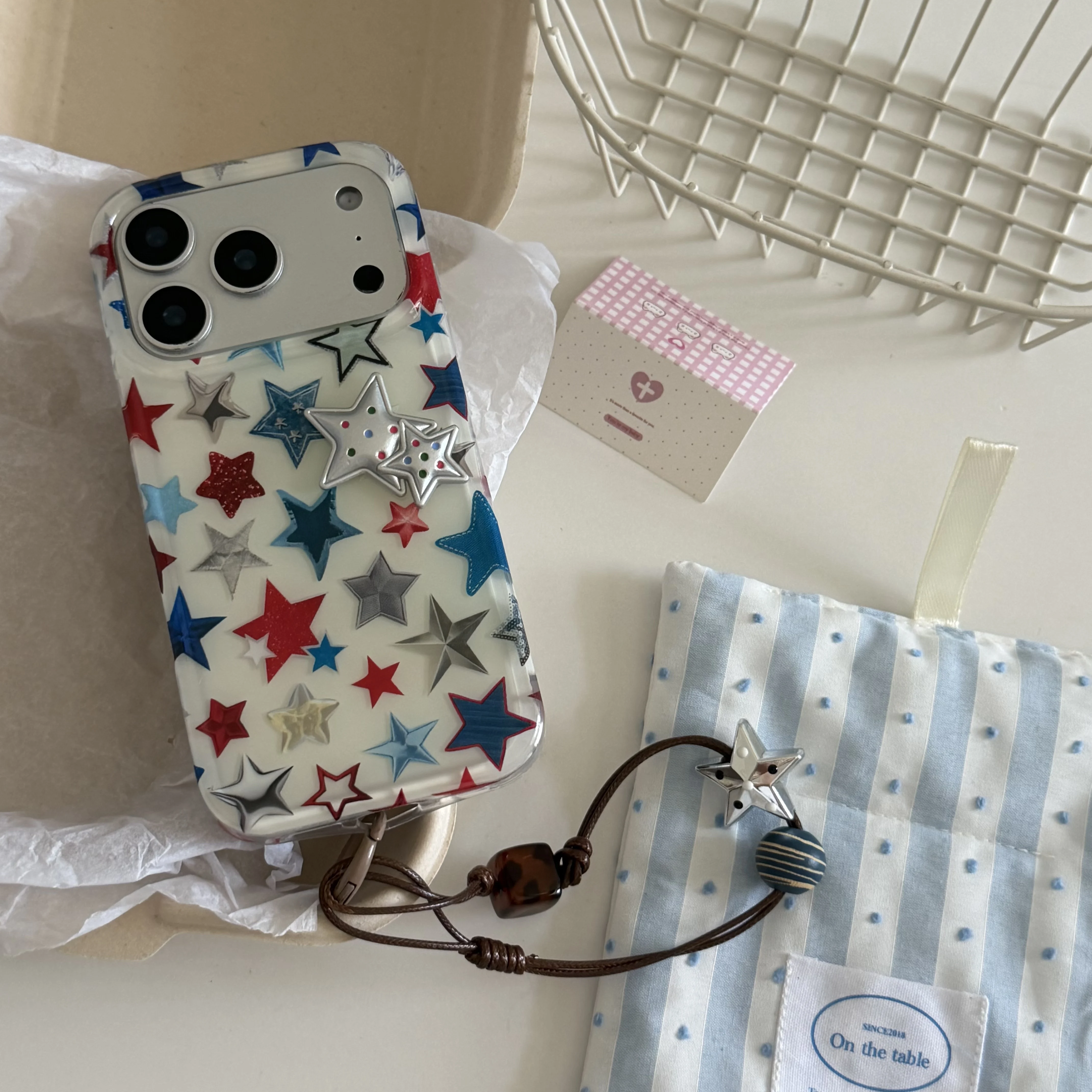 

Colorful Star Print Phone Case With 3D Star Charm And Matching Lanyard For iPhone 17 16 15 Pro Max Shockproof Protective Cover R