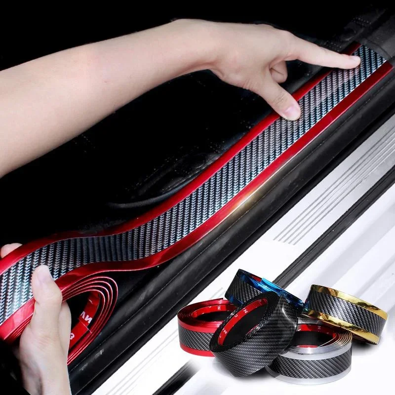 1 Meter Car Pedal Carbon Fiber Anti-collision Adhesive Car Door Sill Decorative Strip Interior Accessories