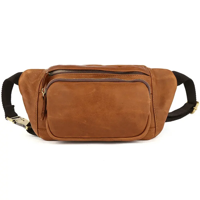 2025 Crazy Horse Leather Men's Chest Bag Multi-functional Leather Fanny Pack Crossbody Men's Leather Bag