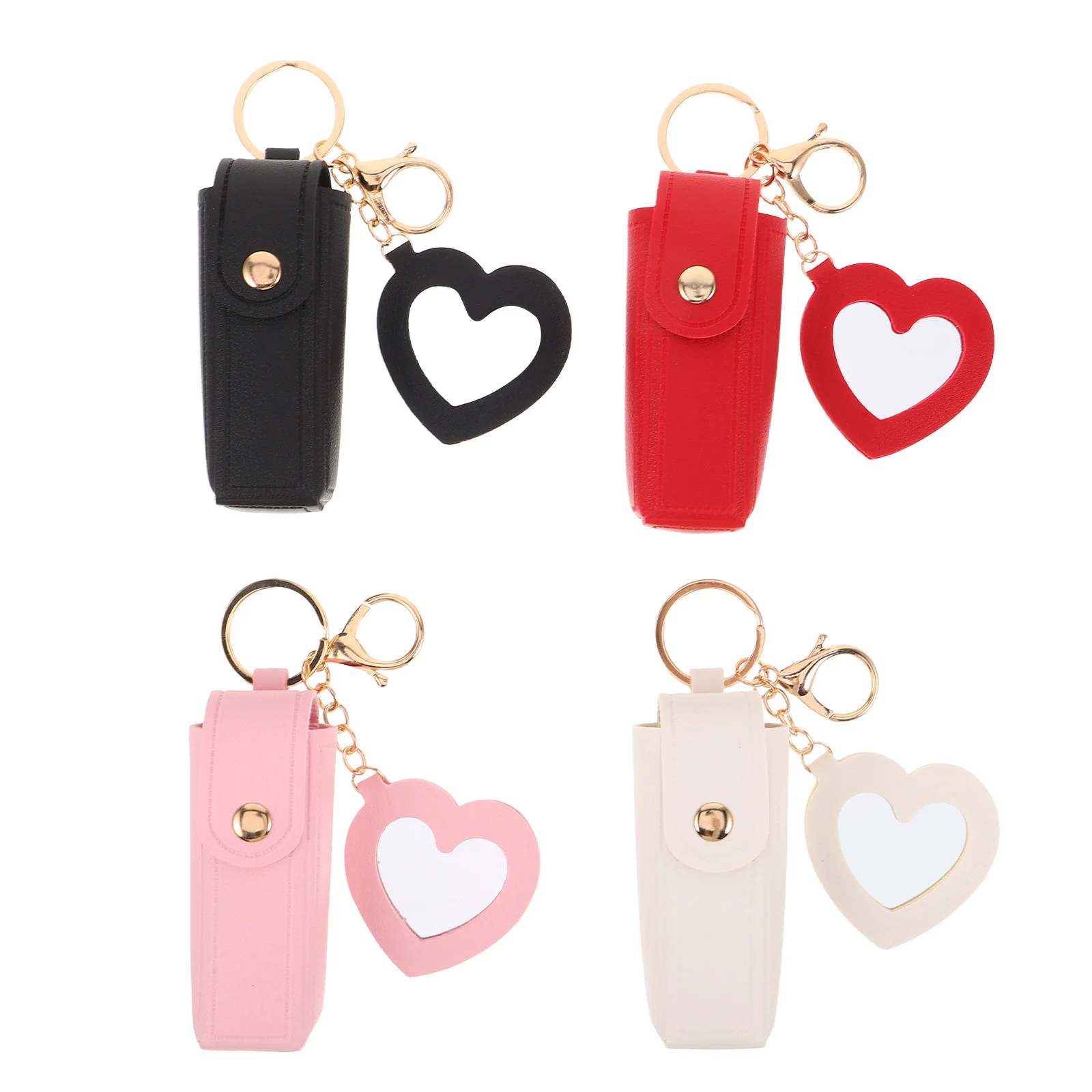 4Pcs Portable Lipstick Organizer PU Mini Case Travel Makeup Bag Mirror Lip Gloss Holder Keychain Lipstick Pouch