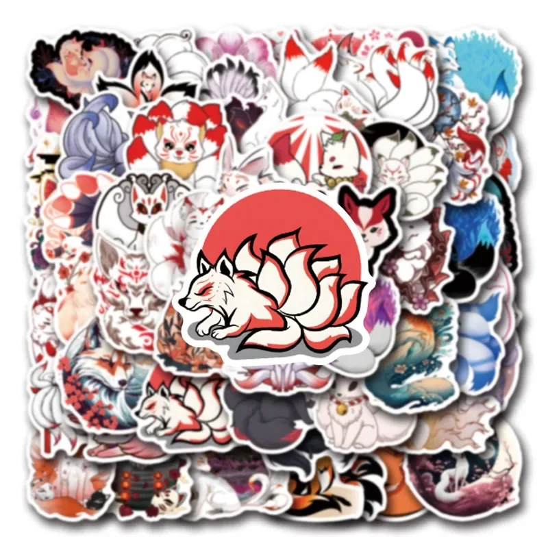 55pcs New Kitsune Cartoon Graffiti Sticker Suitcase Water Cup Guitar Car Scooter Mobile Phone Laptop Decorative Sticker