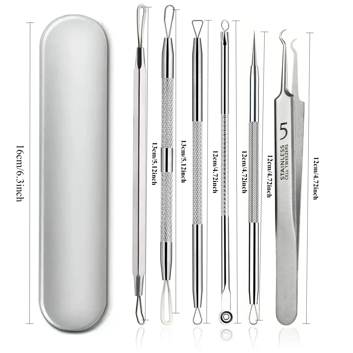 Outil d'élimination des points noirs, extracteur d'acné, Kit de nettoyage de l'acné, adapté aux imperfections, éclats de trous blancs, outils pour le nez et le visage 6 pièces/ensemble